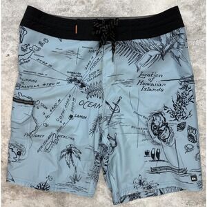 Quiksilver Waterman Board Shorts Mens 30 Hawaiian Map Utility Pocket Surf Swimwe